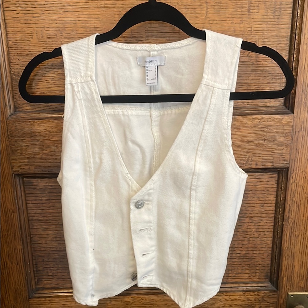 Forever 21 Cream Fitted Buttoned Vest